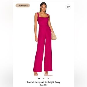 Rachel berry red linen jumpsuit, saloni